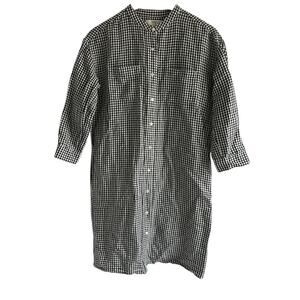 Uniqlo Size XS Linen Cotton Blend Black & White Gingham Button Front Shirt Dress